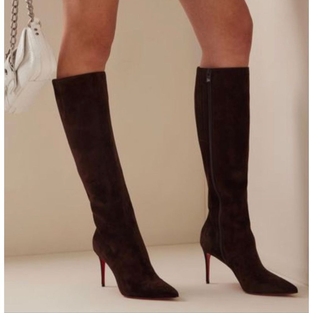 CHRISTIAN LOUBOUTIN Black Pigalle Botta Suede Boot Leather Stiletto Pointed Toe